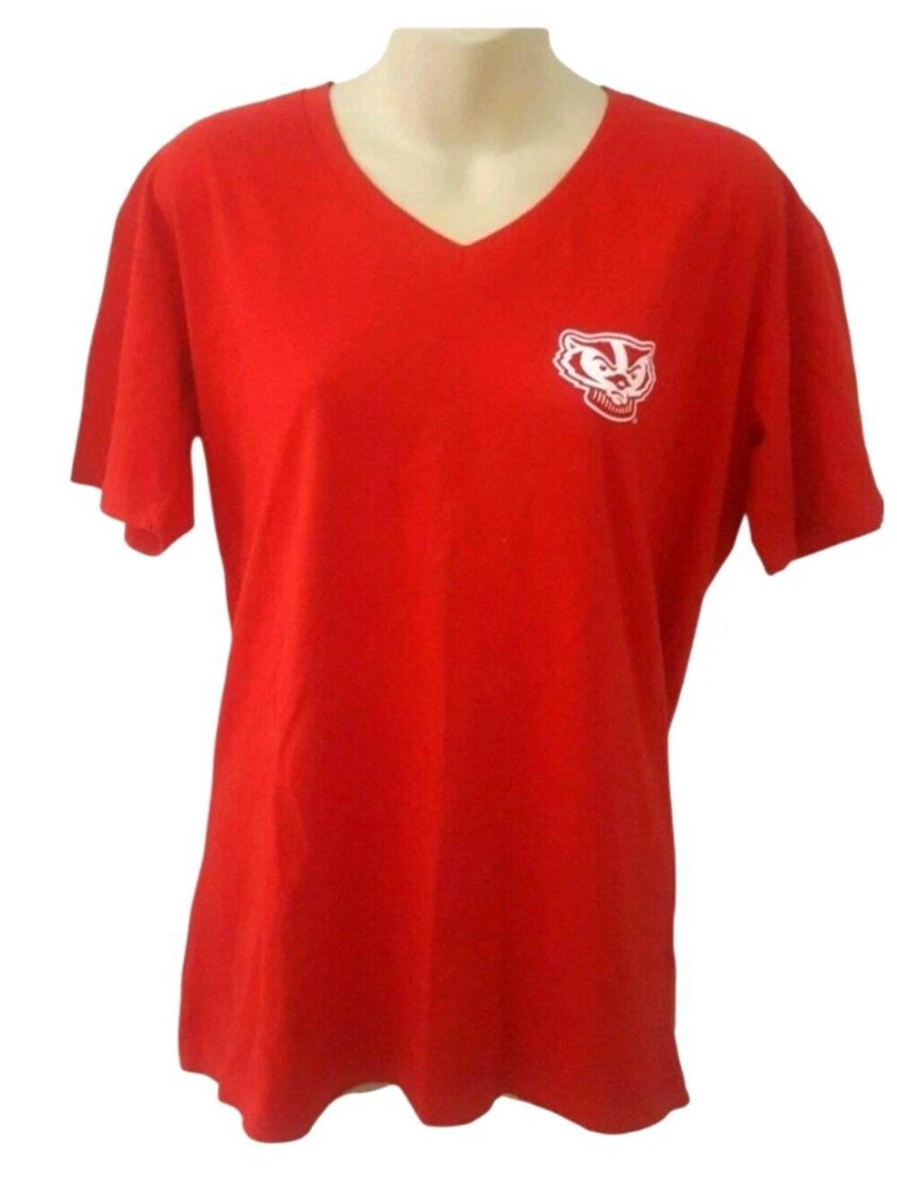 Wisconsin Badger Nation Womens T Shirt Size Small V Neck Tee Front Back Logos